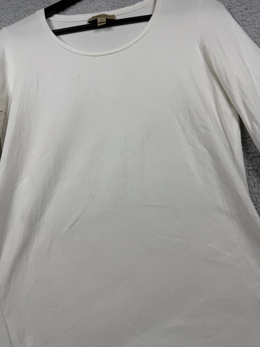 Burberry Women’s Lohit Checked Cuff 3/4 Sleeve White Tee Top, Size S, FLAWS - Picture 5 of 16